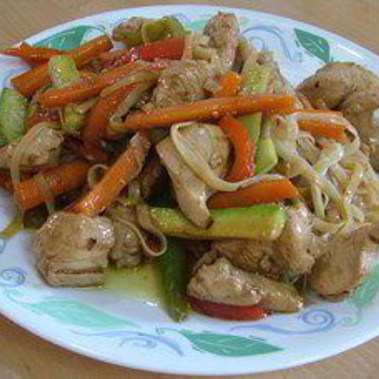 Рецепт яичной лапши с куриной грудинкой