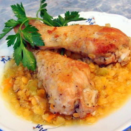 Рецепт жаркого из курицы с чечевицей