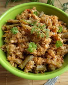 Зеленая гречка с овощами