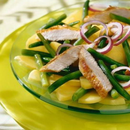 Рецепт картофельно-фасолевого салат с кусочками индейки