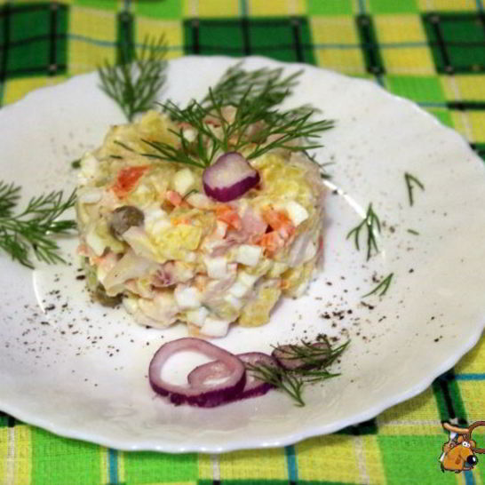 Рецепт картофельного салата с кальмарами