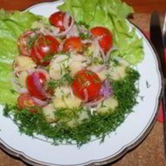 Рецепт салата из картофеля с помидорами по-деревенски