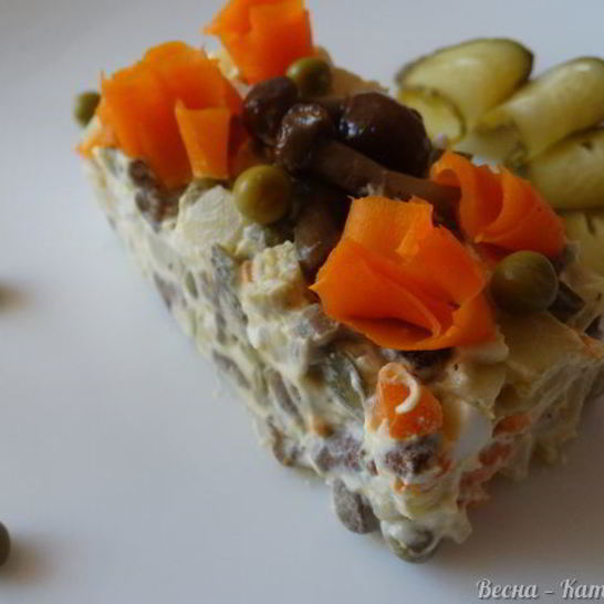 Рецепт салата оливье с грибами