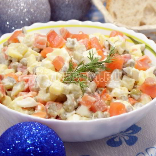 Рецепт салата оливье с семгой