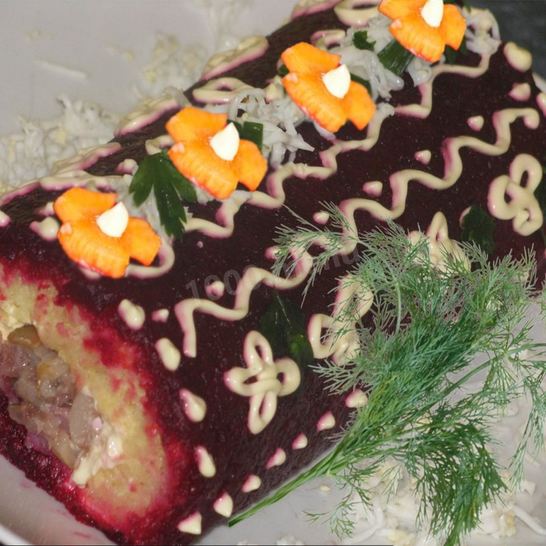 Рецепт рулета сельдь под шубой с мягким сыром