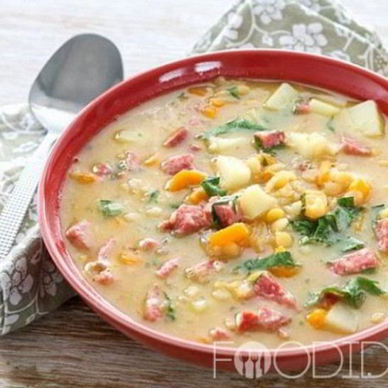 Рецепт горохового супа с колбасой