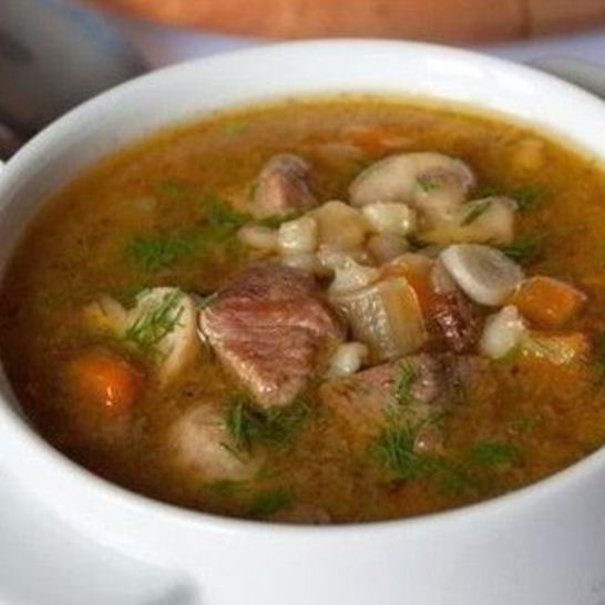 Рецепт грибного супа с говядиной и перловкой