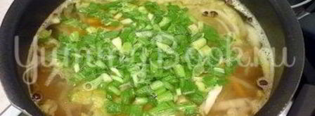 куриный суп с лапшой, имитирующий японскую кухню. Шаг 12