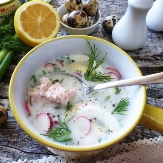 Рецепт легкой окрошки с тунцом