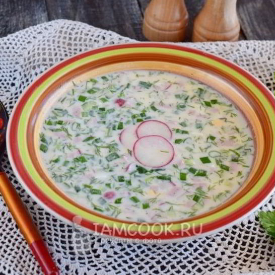 Рецепт окрошки на кефире с колбасой