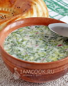 Окрошка на кефире с копченой курицей без картошки