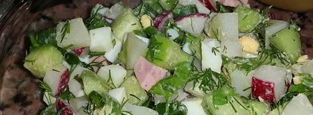 окрошка на турецком айране и минералке с горчицей. Шаг 2