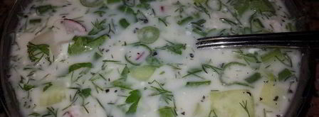 окрошка на турецком айране и минералке с горчицей. Шаг 3