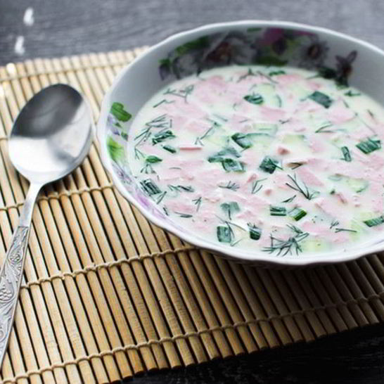 Рецепт окрошки на воде с копченой колбасой