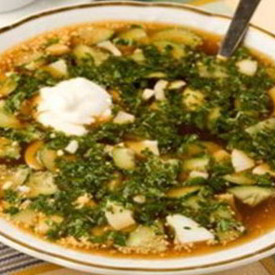 Рецепт овощной окрошки с кальмарами ны квасе