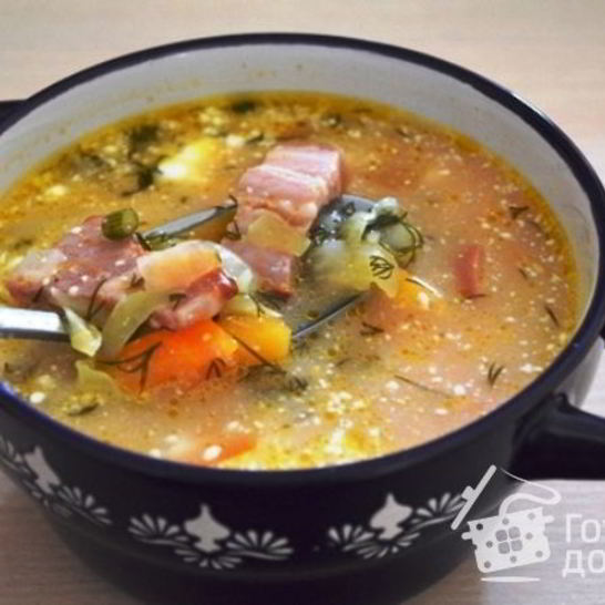 Рецепт овощного супа с фасолью и копченостями