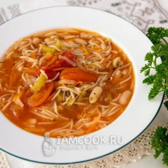 Рецепт овощного супа с фасолью и макаронами