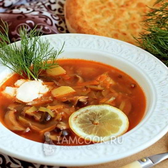 Рецепт постной солянки с грибами