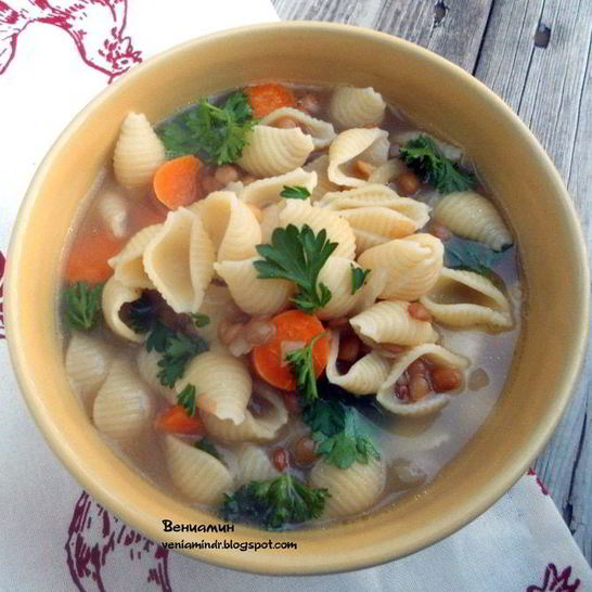 Рецепт супа с пастой и чечевицей