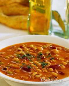 Суп с ветчиной, овощами и фасолью