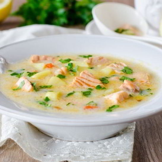 Рецепт легкого сырного супа с лососем