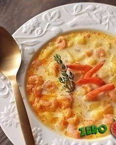 Вкусный суп с сыром и креветками
