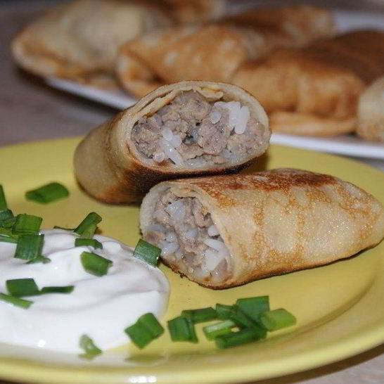Рецепт блинчиков с мясом и рисом