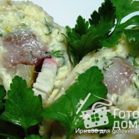 Рецепт блинчиков с селедкой и крабовыми палочками