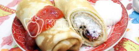 блины на сливках с творогом и клубничным джемом. Шаг 11