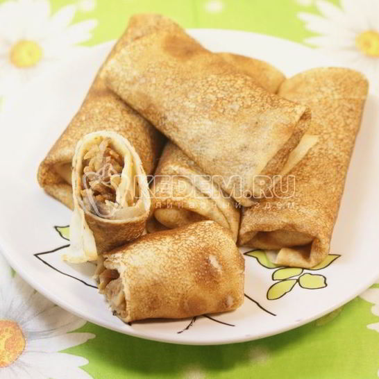 Рецепт блинов с капустой и грибами