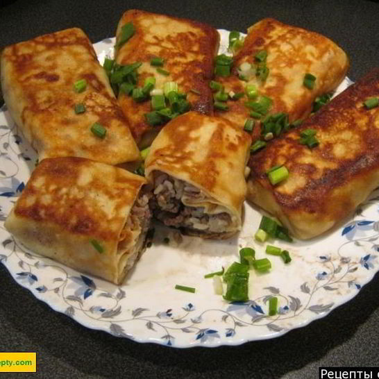 Рецепт блинов с мясом и рисом
