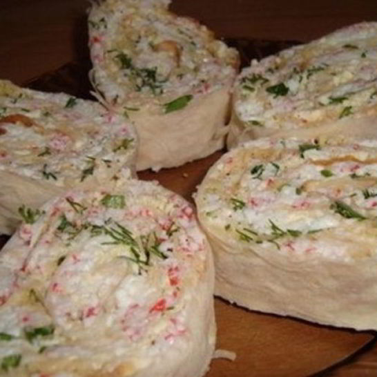 Рецепт лаваша с крабовыми палочками и сыром