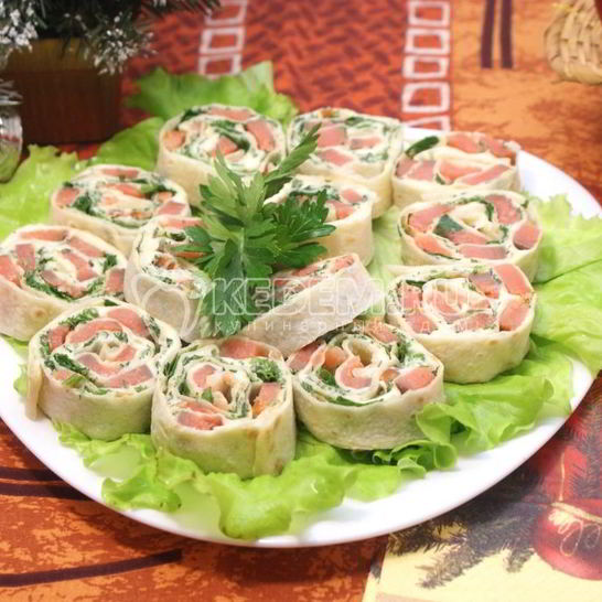 Рецепт рулетиков из лаваша с красной рыбой