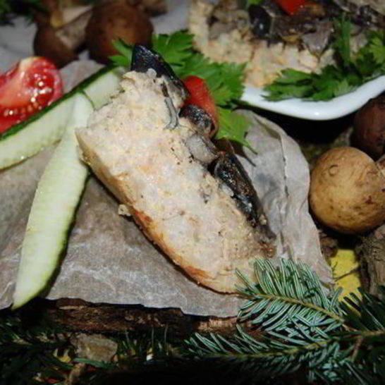 Рецепт рисова-мясной запеканка в грибной заливке