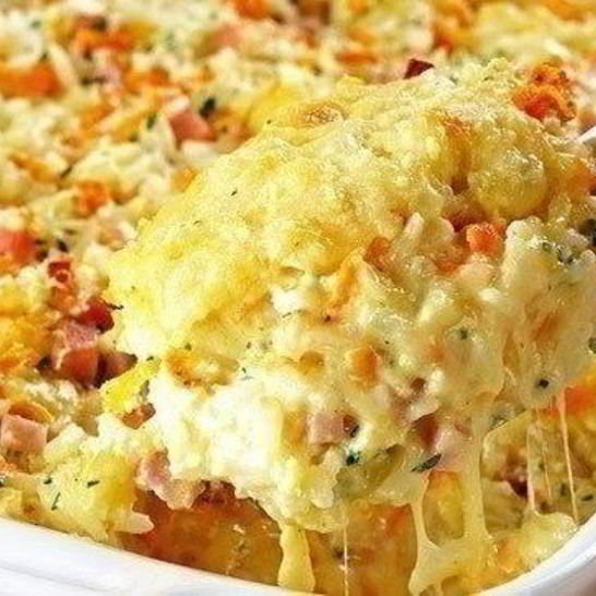 Рецепт запеканки из риса с ветчиной и сыром