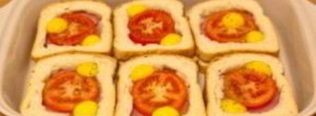 горячие бутерброды с окороком, помидорами и яйцами. Шаг 6