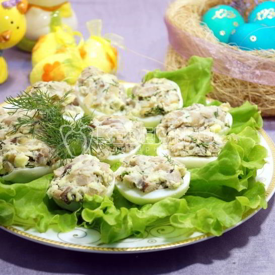 Рецепт яиц фаршированных грибами