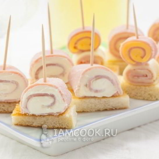 Рецепт канапе с ветчиной и сыром