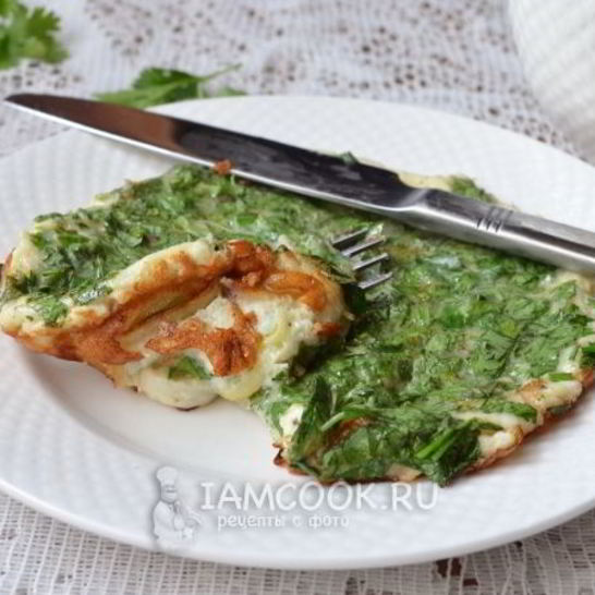 Рецепт омлета с луком-пореем и кинзой