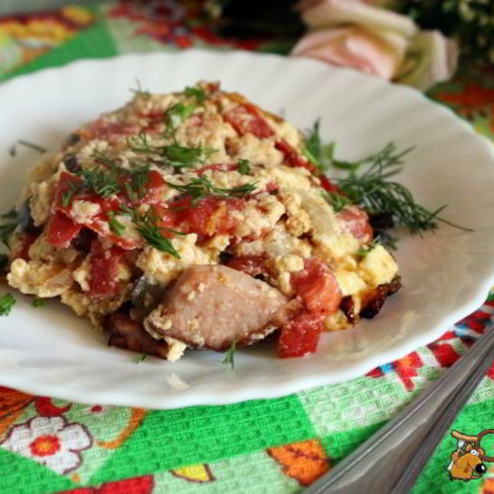 Рецепт омлета с овощами и ветчиной
