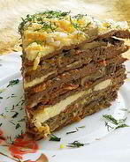 Печеночный торт с грибами