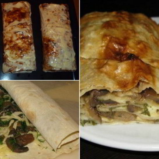 Рецепт рулета из лаваша с грибами