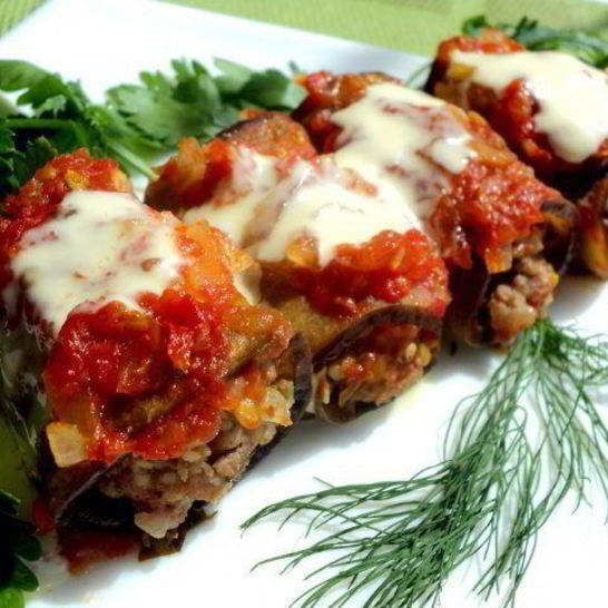 Рецепт рулетиков иза баклажана с мясома