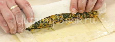 слоеный рулет со шпинатом и ветчиной. Шаг 3