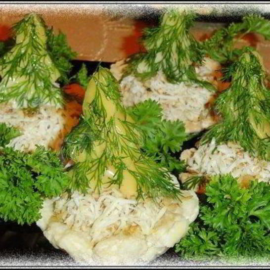 Рецепт новогодних фаршированных тарталеток с творогом и баклажанами